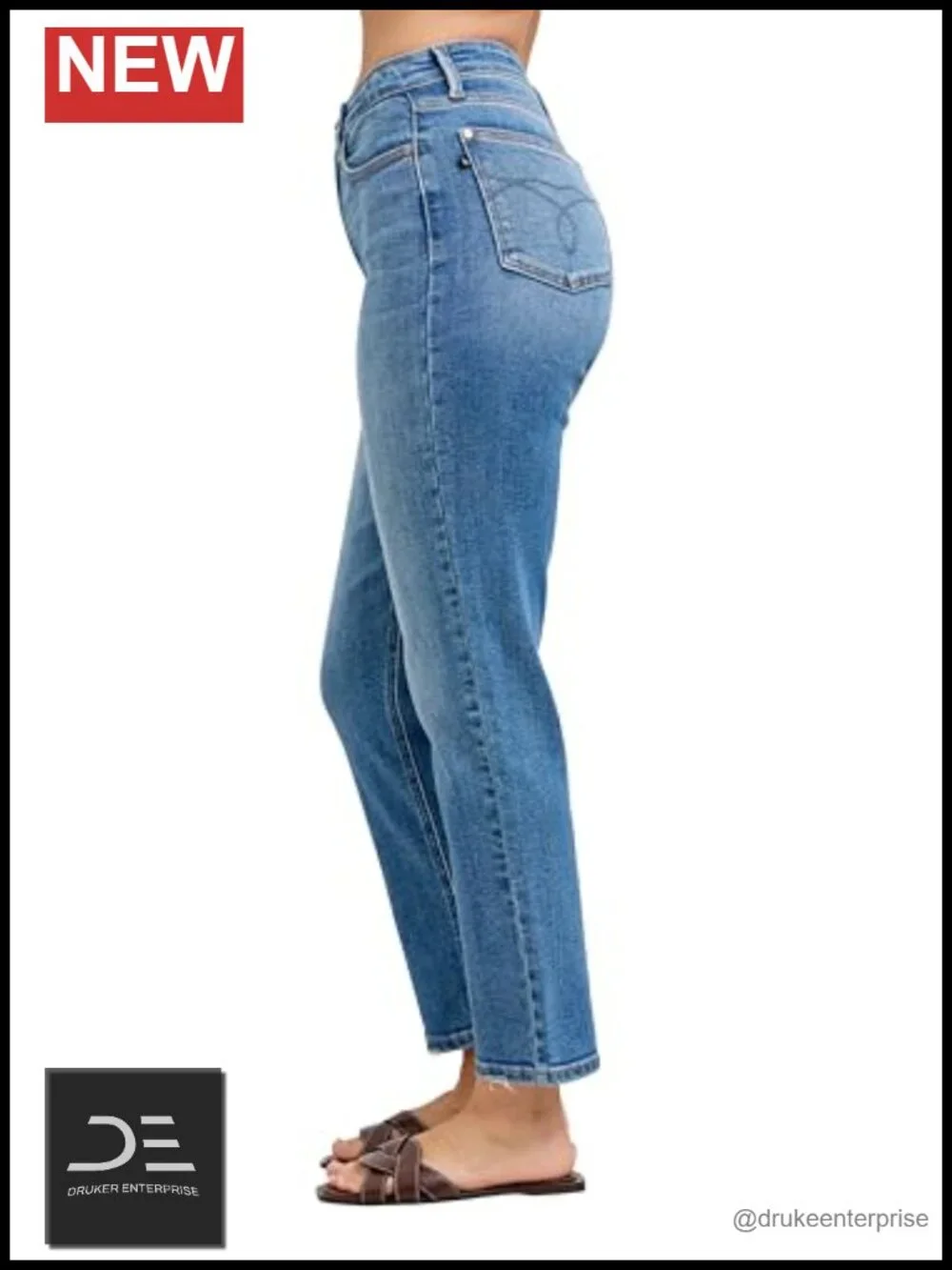 High Waisted Ankle Straight Jeans, Stretch Cotton Blend